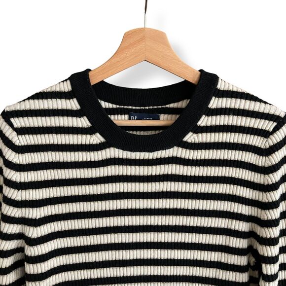 GAP Brooklyn Rib Knit Striped Crew Sweater - Black/Ivory/Gold - Picture 7 of 10